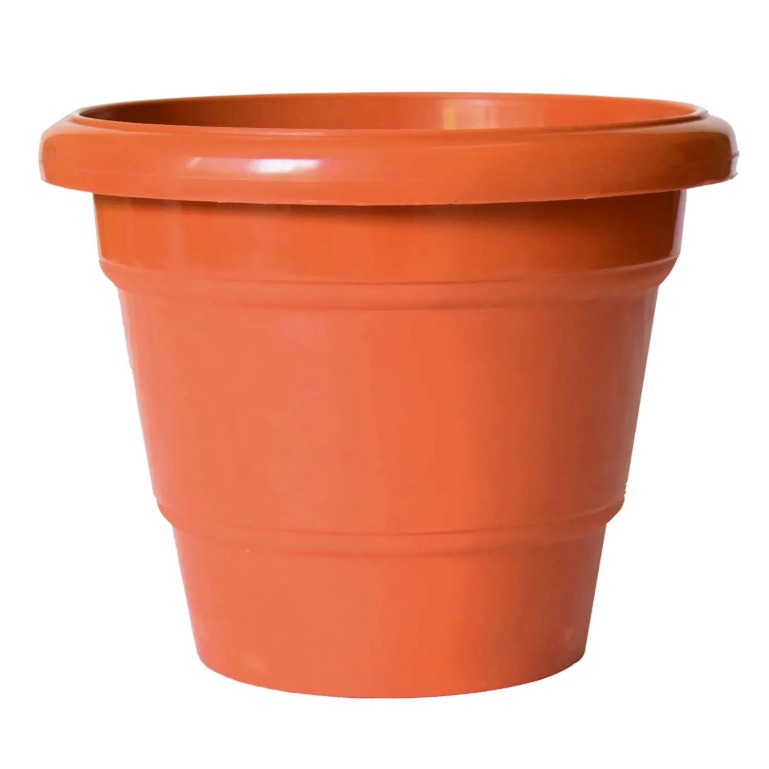 Kuber Industries Solid 2 Layered Plastic Flower Pot|Gamla for Home Decor,Nursery,Balcony,Garden,8"x 6",Pack of 10 (Orange)