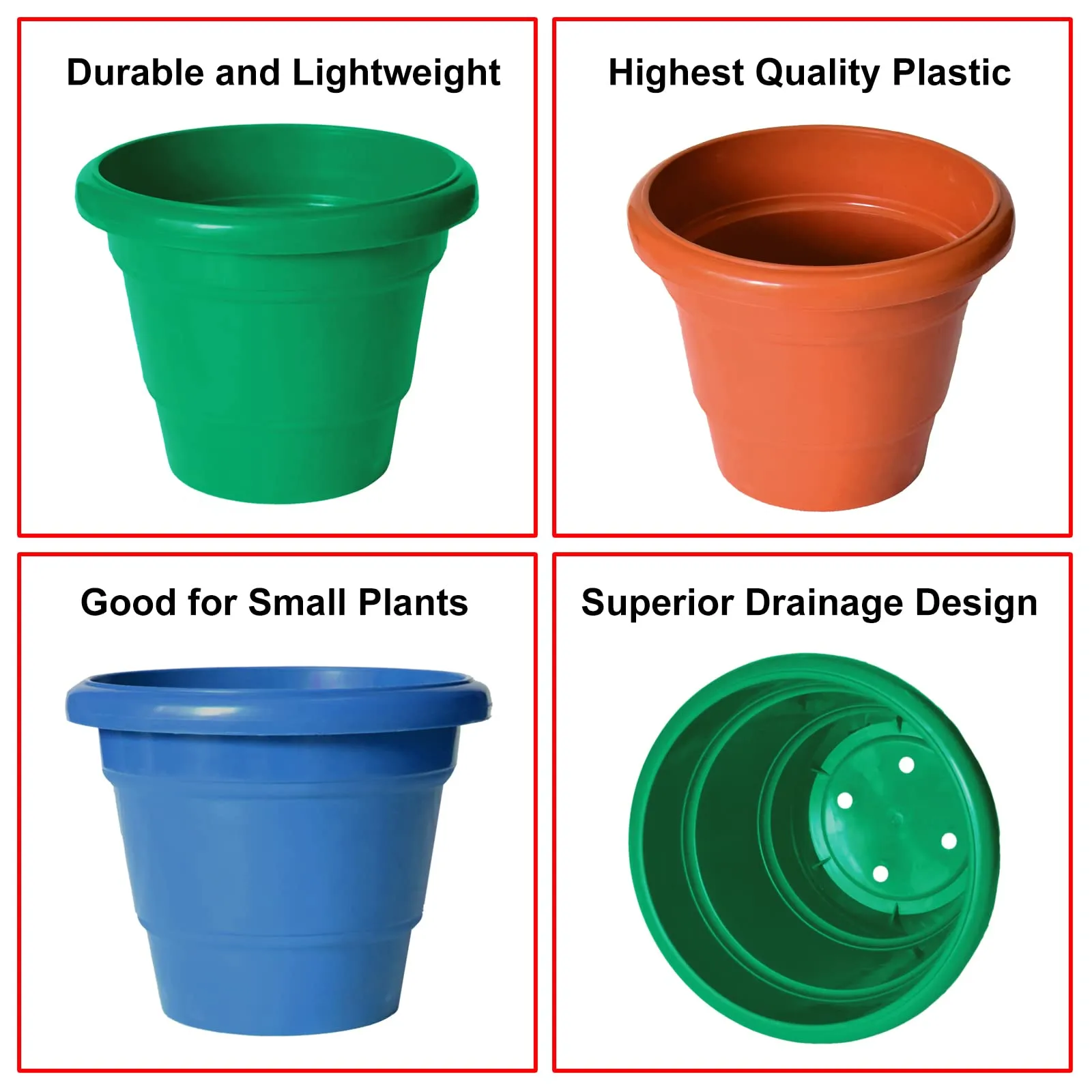 Kuber Industries Solid 2 Layered Plastic Flower Pot|Gamla for Home Decor,Nursery,Balcony,Garden,8"x 6",Pack of 3 (Blue & Orange & Green)