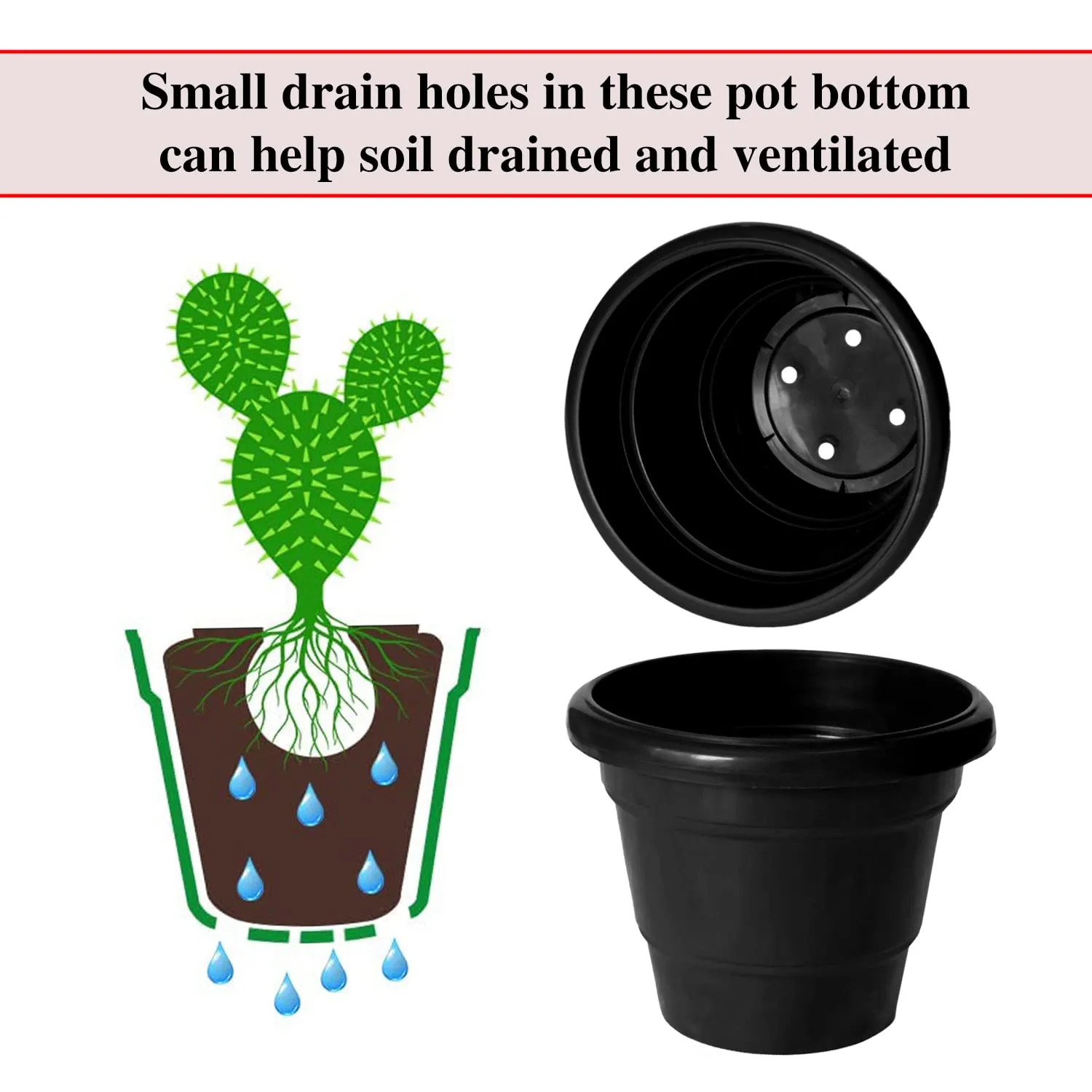 Kuber Industries Solid 2 Layered Plastic Flower Pot|Gamla for Home Decor,Nursery,Balcony,Garden,8"x 6",Pack of 4 (Black)