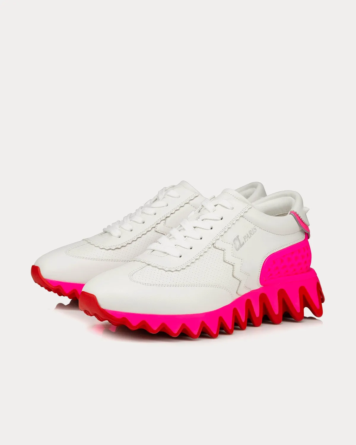 Loubishark White / Pink Low Top Sneakers
