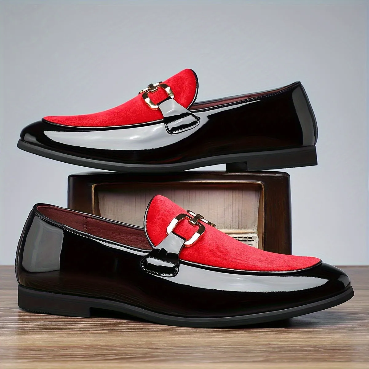 Men's Luxury PU Leather Slip On Lightweight Dress Shoes With Rubber Sole