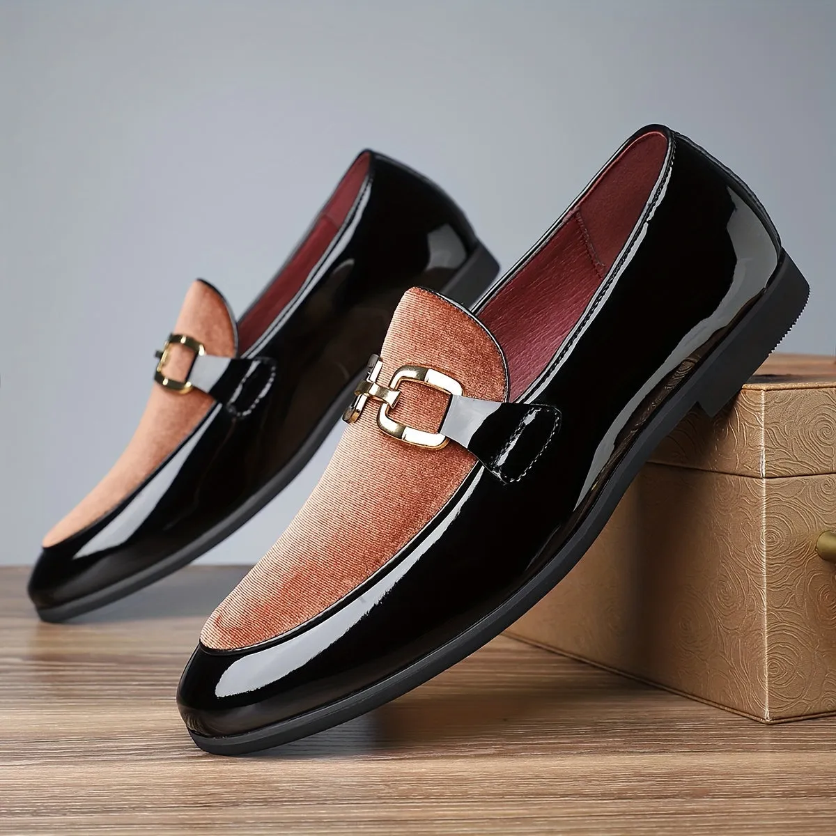 Men's Luxury PU Leather Slip On Lightweight Dress Shoes With Rubber Sole