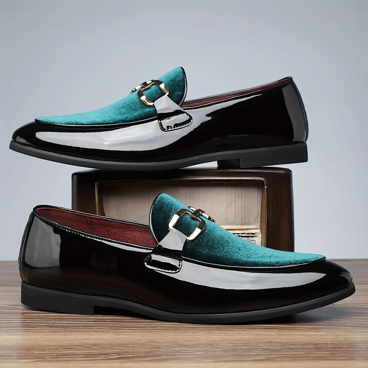 Men's Luxury PU Leather Slip On Lightweight Dress Shoes With Rubber Sole