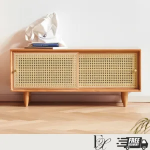 OAKTI Shoe Cabinet Rattan Wooden