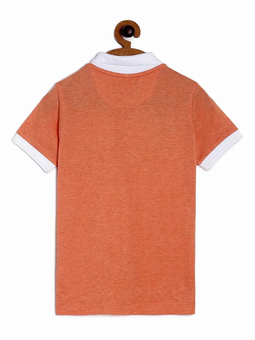 Orange Solid Polo Cotton T-shirt With Embroidery