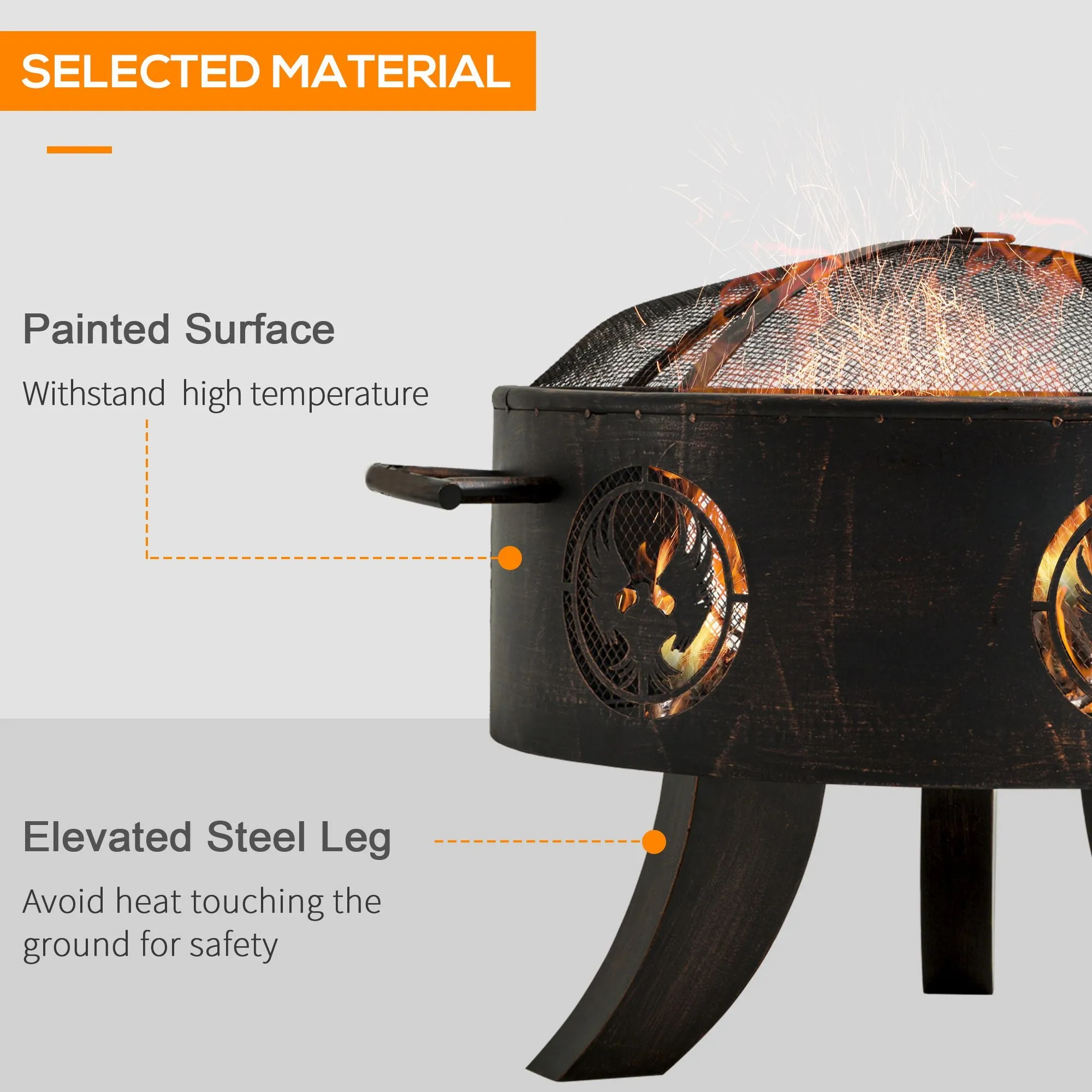 Outsunny Outdoor Fire Pit Firebowl with Screen Cover & Poker For Patio Backyard