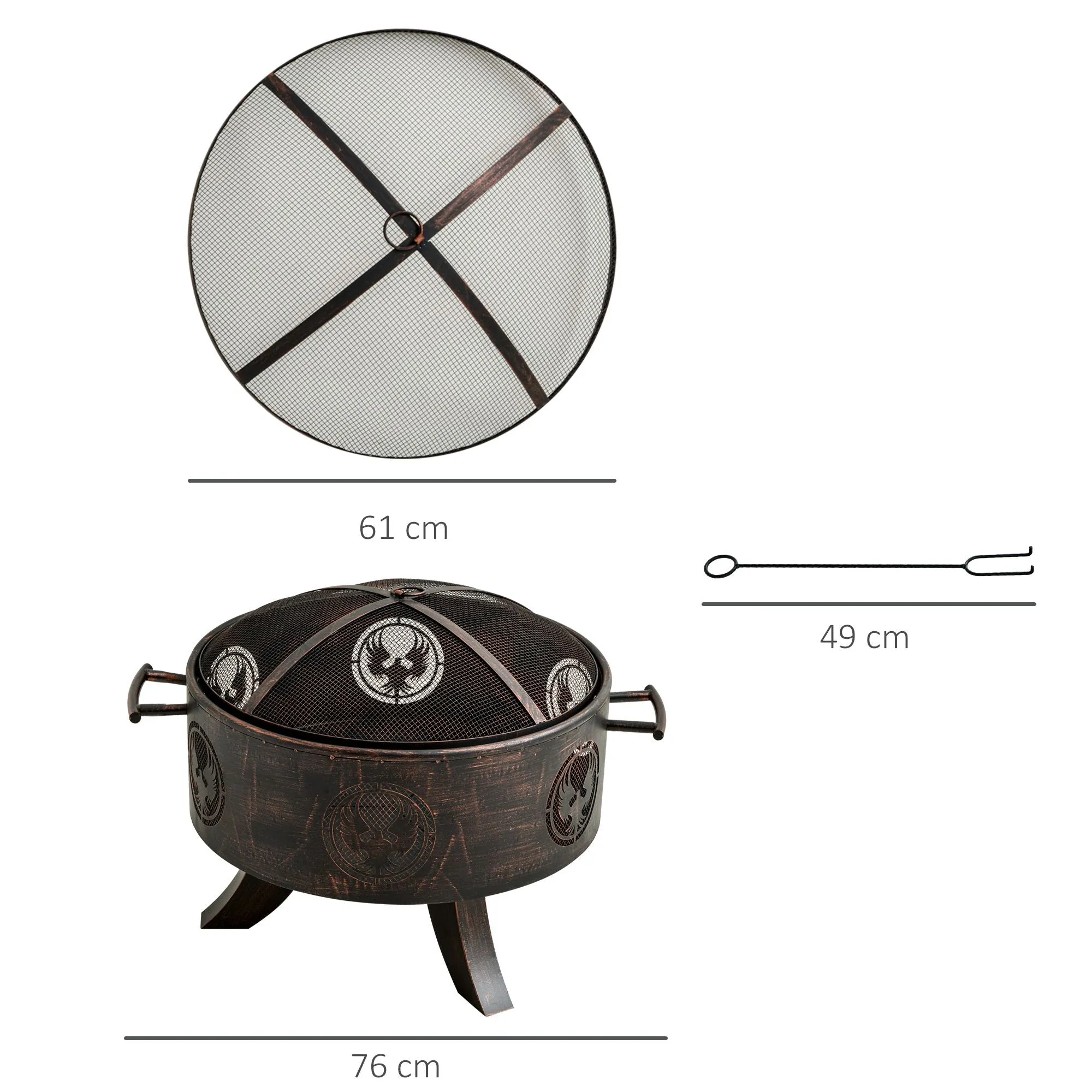 Outsunny Outdoor Fire Pit Firebowl with Screen Cover & Poker For Patio Backyard