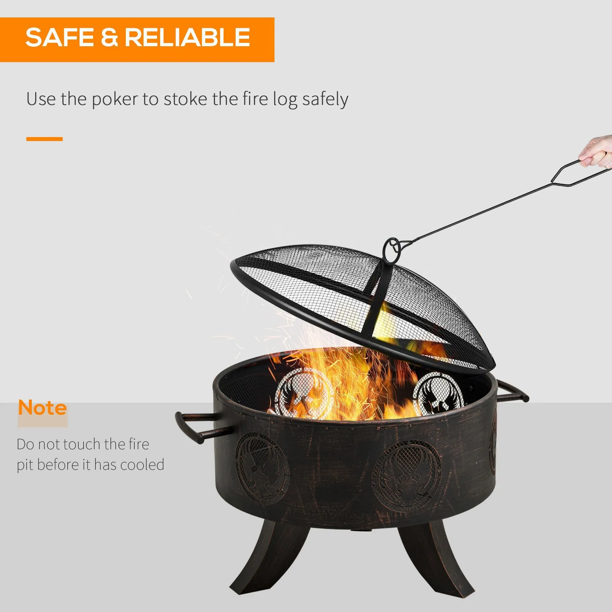 Outsunny Outdoor Fire Pit Firebowl with Screen Cover & Poker For Patio Backyard