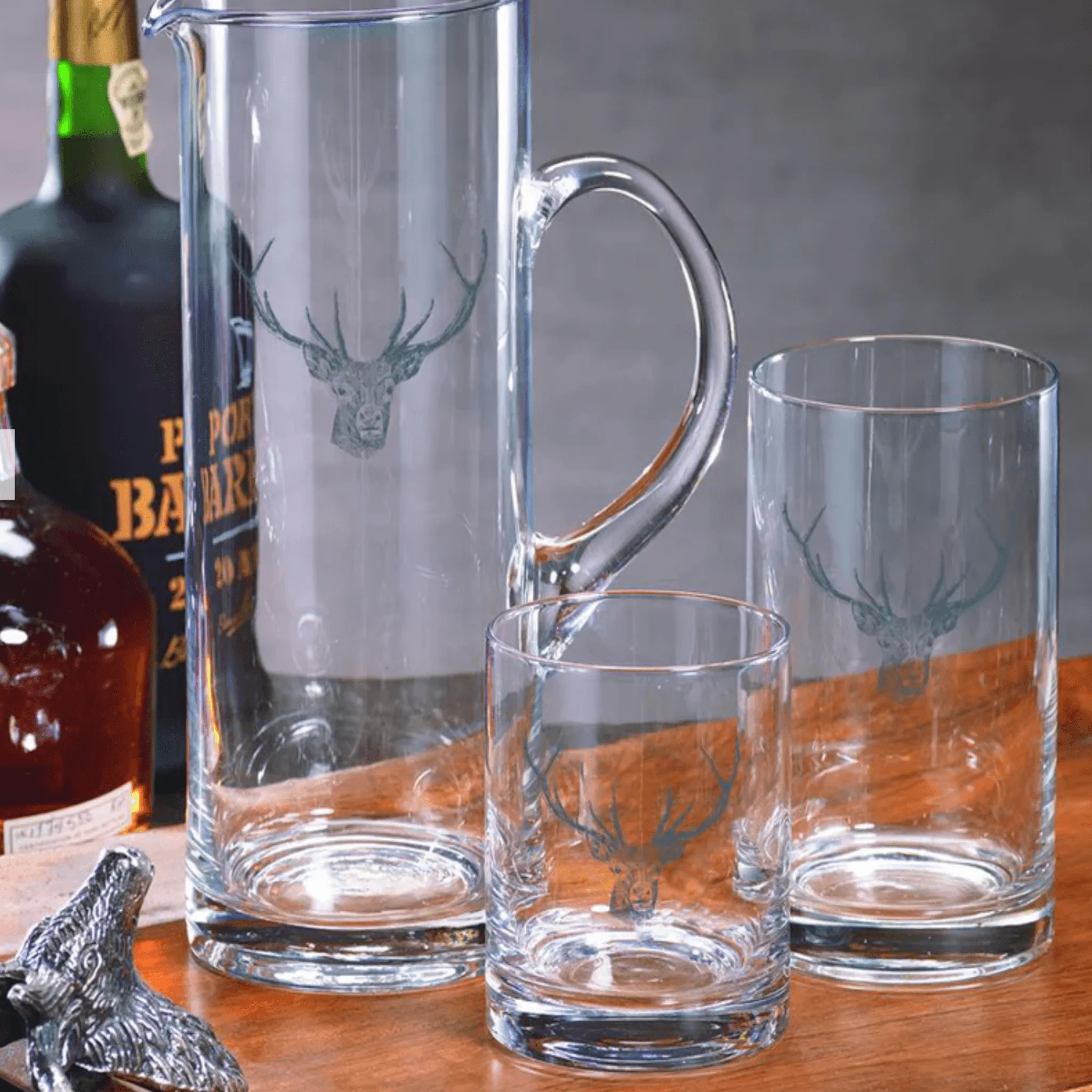 Stag Head Double Old Fashioned Glass - Set of 2