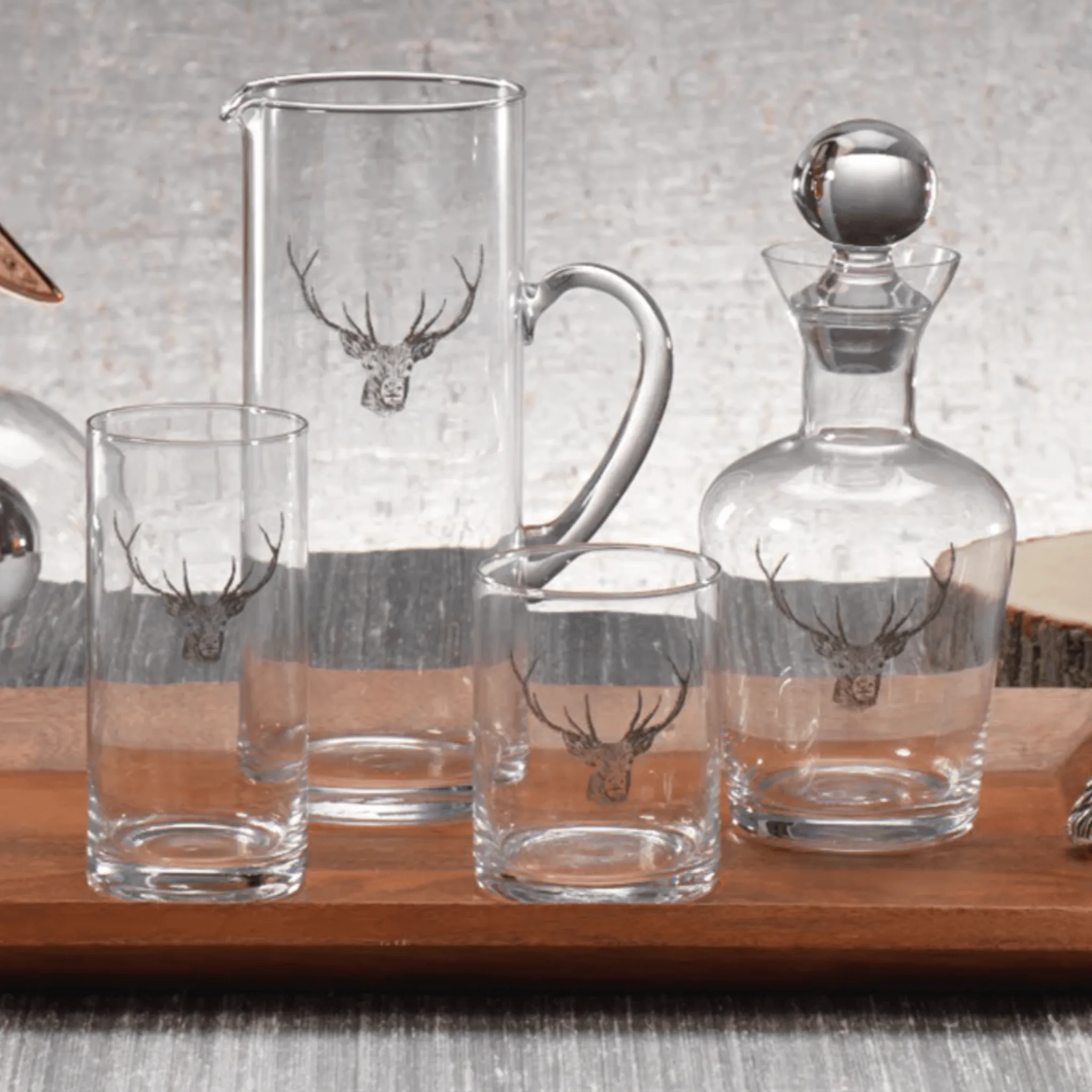 Stag Head Double Old Fashioned Glass - Set of 2