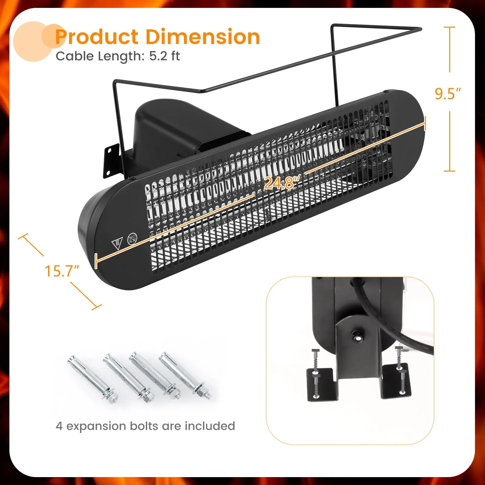 Tangkula 1500W Electric Patio Heater, Wall Mounted Fast Heating Infrared Heater with Remote Control