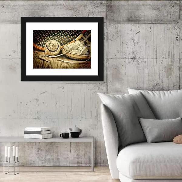 Tennis Ball & Racket With Sneakers Canvas Wall Art