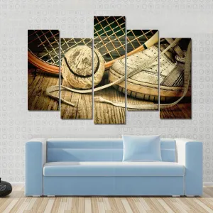 Tennis Ball & Racket With Sneakers Canvas Wall Art