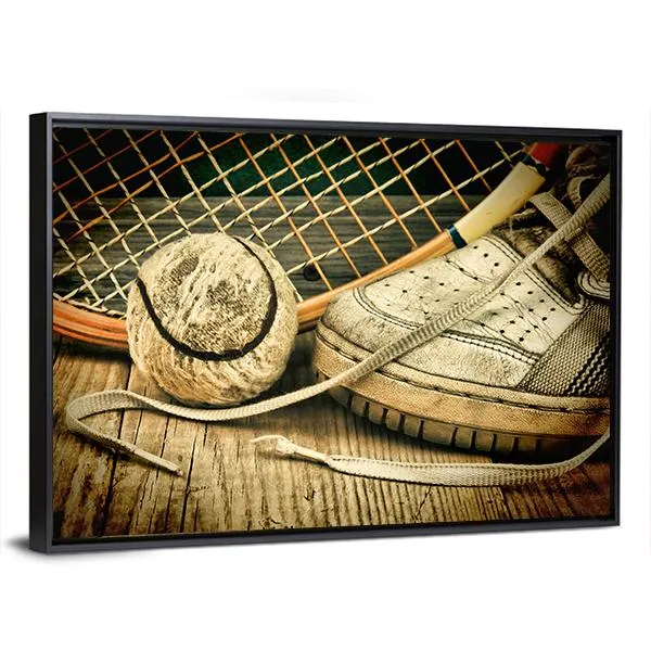 Tennis Ball & Racket With Sneakers Canvas Wall Art