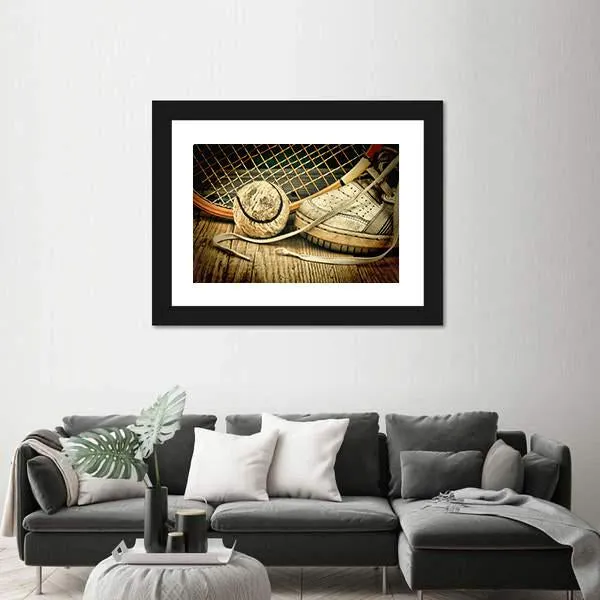 Tennis Ball & Racket With Sneakers Canvas Wall Art