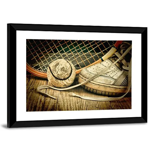 Tennis Ball & Racket With Sneakers Canvas Wall Art