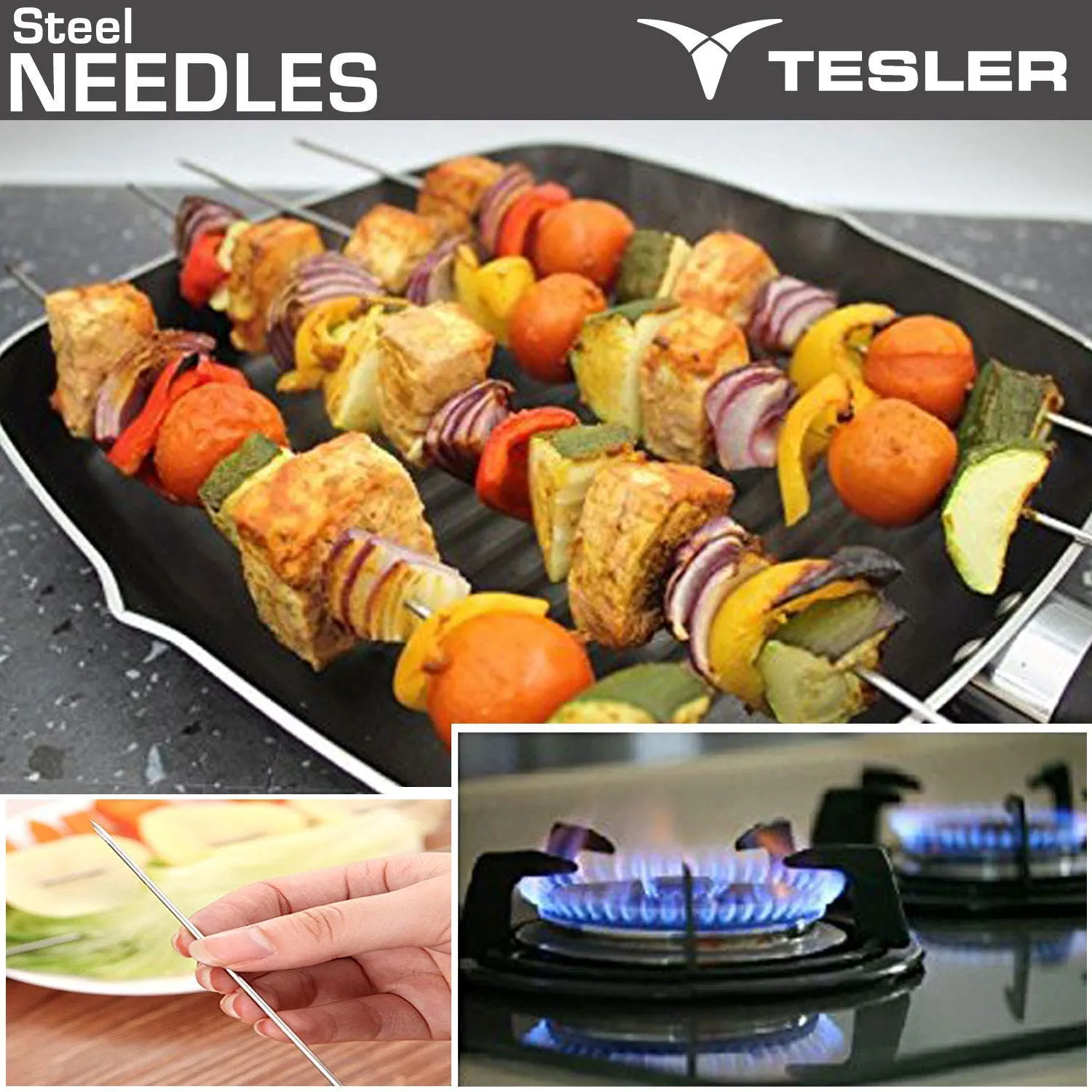 Tesler Portable Combined Charcoal Barbeque Grill, (BBQ) with Skewers