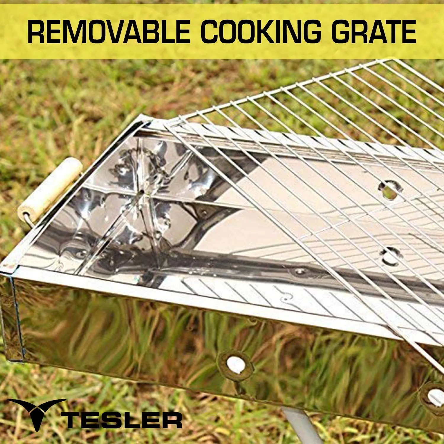Tesler Portable Combined Charcoal Barbeque Grill, (BBQ) with Skewers