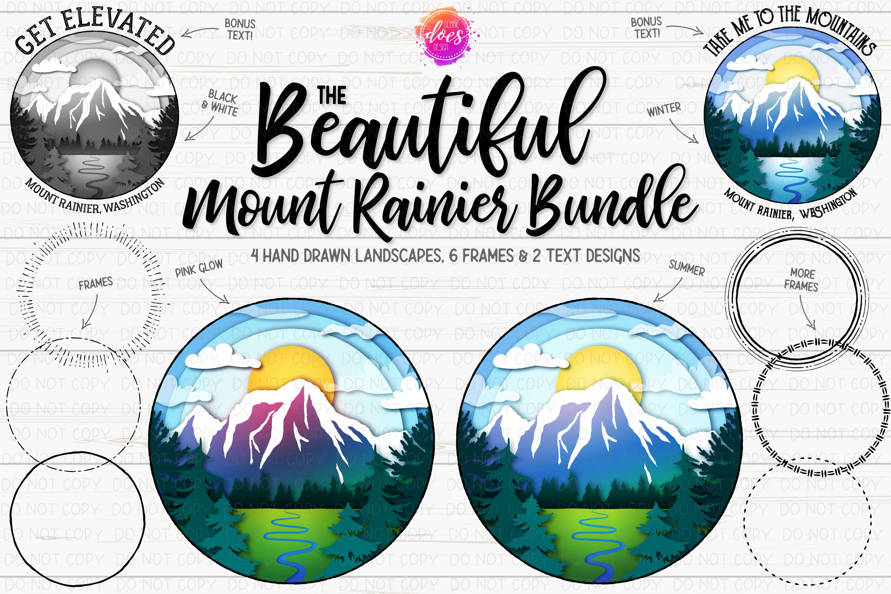 The Beautiful Mount Rainier Bundle - Includes 12 files! - Sublimation/Printable Design