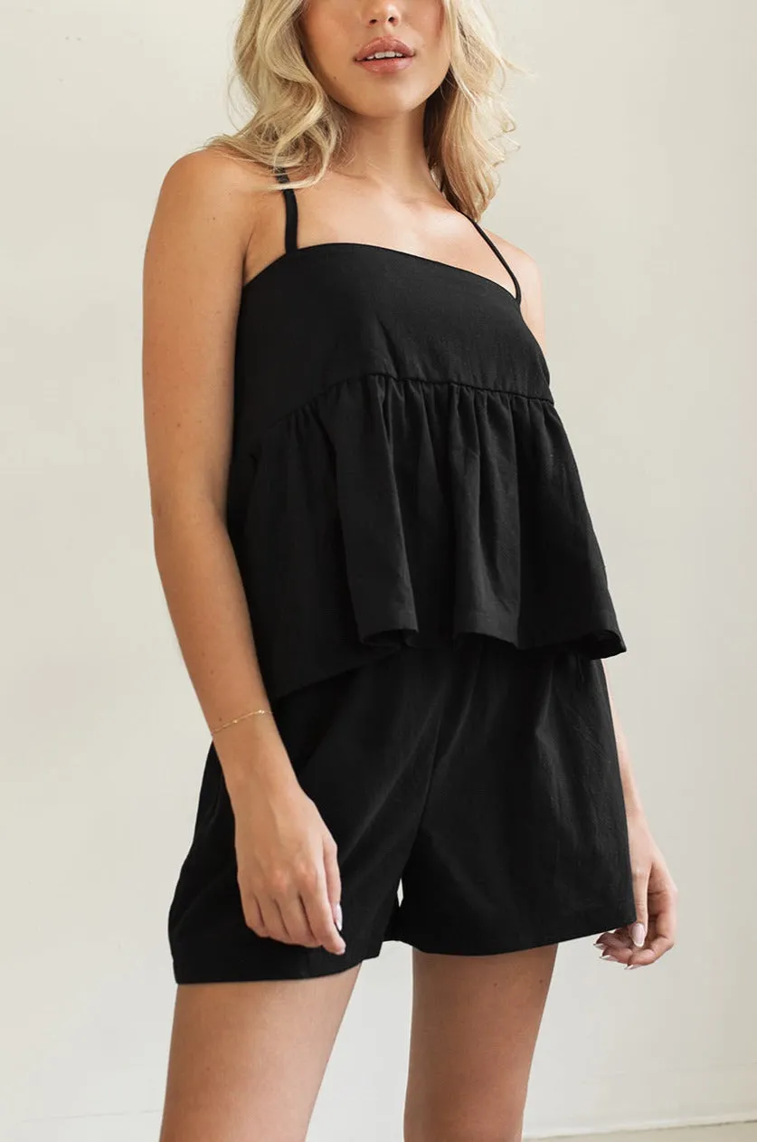 Warmel Black | High-Waisted Linen Like Shorts