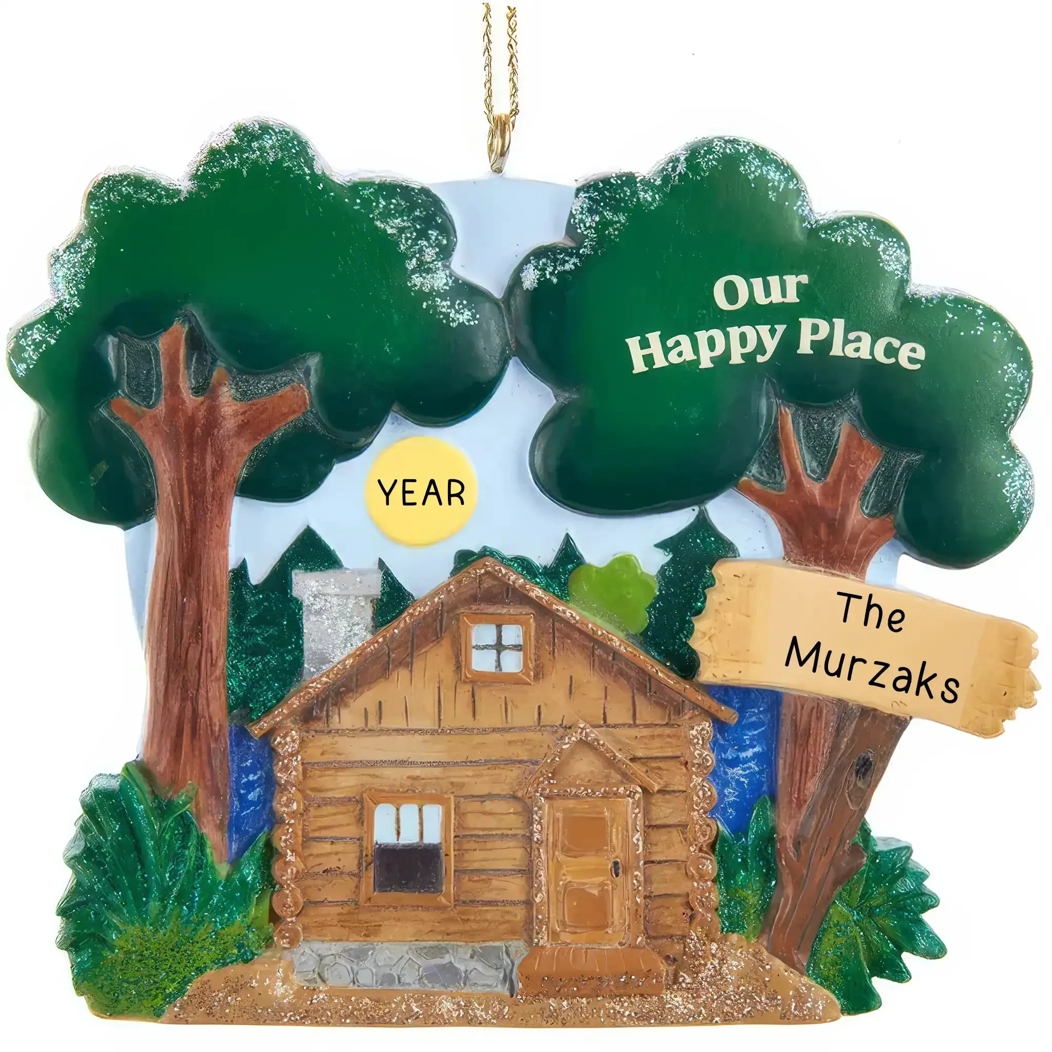 Wilderness Lake Cabin Personalized Ornament