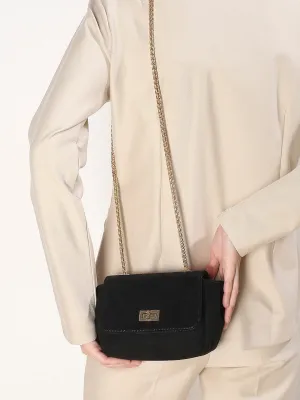 Women's Black Textured Sling Bag