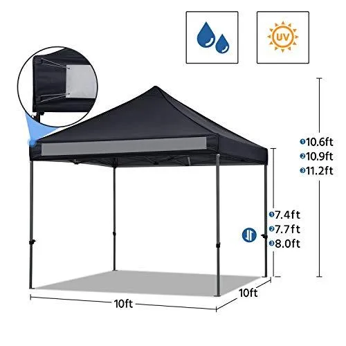 YAHEETECH 10x10 Pop up Canopy Tent - Heavy Duty Waterproof Adjustable Commercial Instant Canopy, Camping Canopy with Wheeled Bag, Canopy Sandbags x4, Tent Stakesx4 - Black